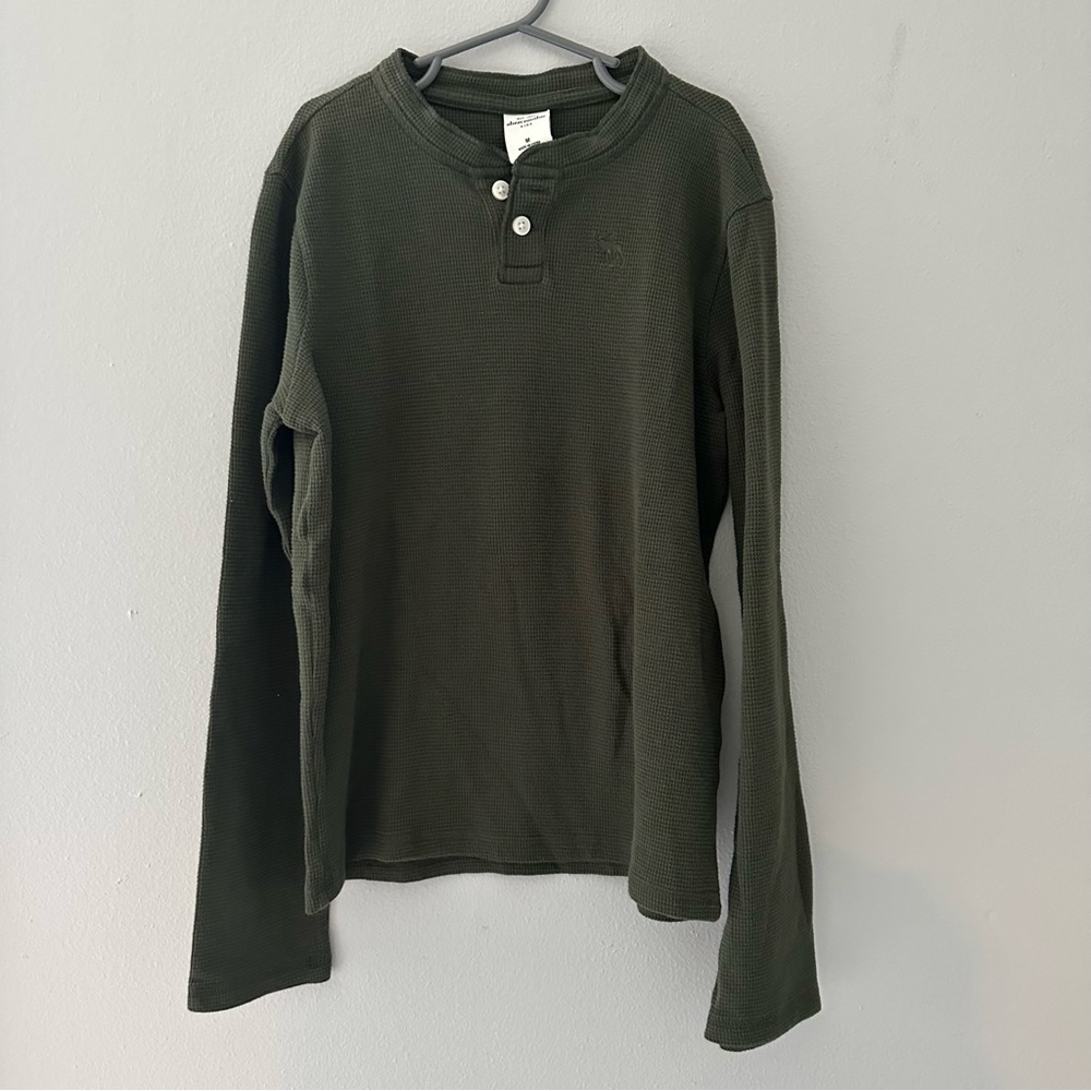 Abercrombie (Medium) Olive Green Thermal Buttoned Henley